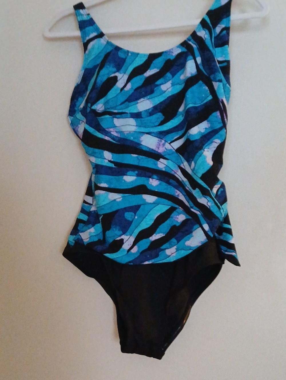 Gabor Blue Teal Wave-Print Tank One-Piece with Black Bottom